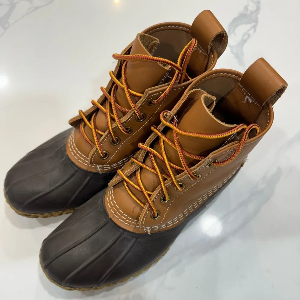 L.L. Bean Duck‎ Boots Women’s Waterproof 8” High Brown Leather Rubber USA Size 6